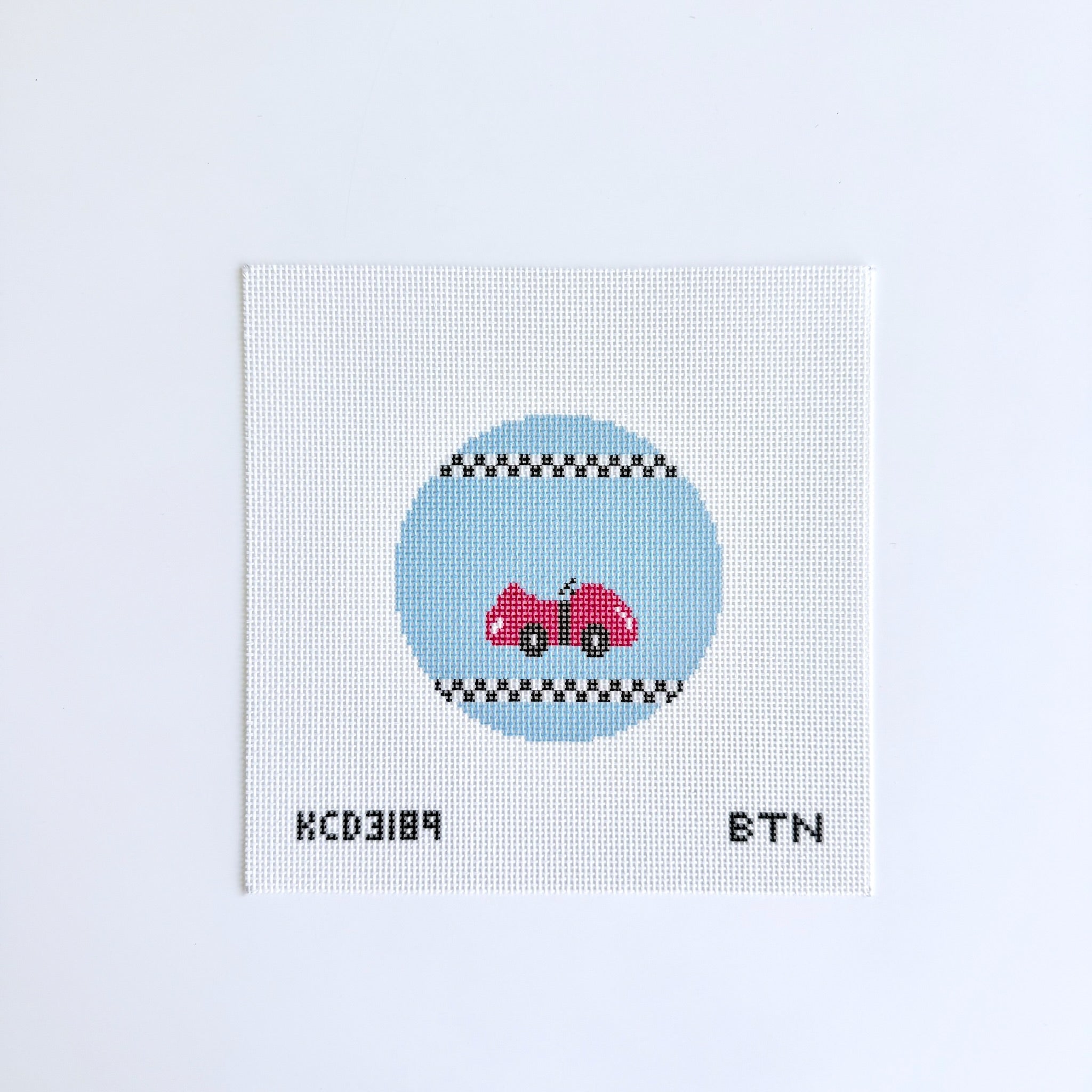 Race Car Round Canvas - KC Needlepoint