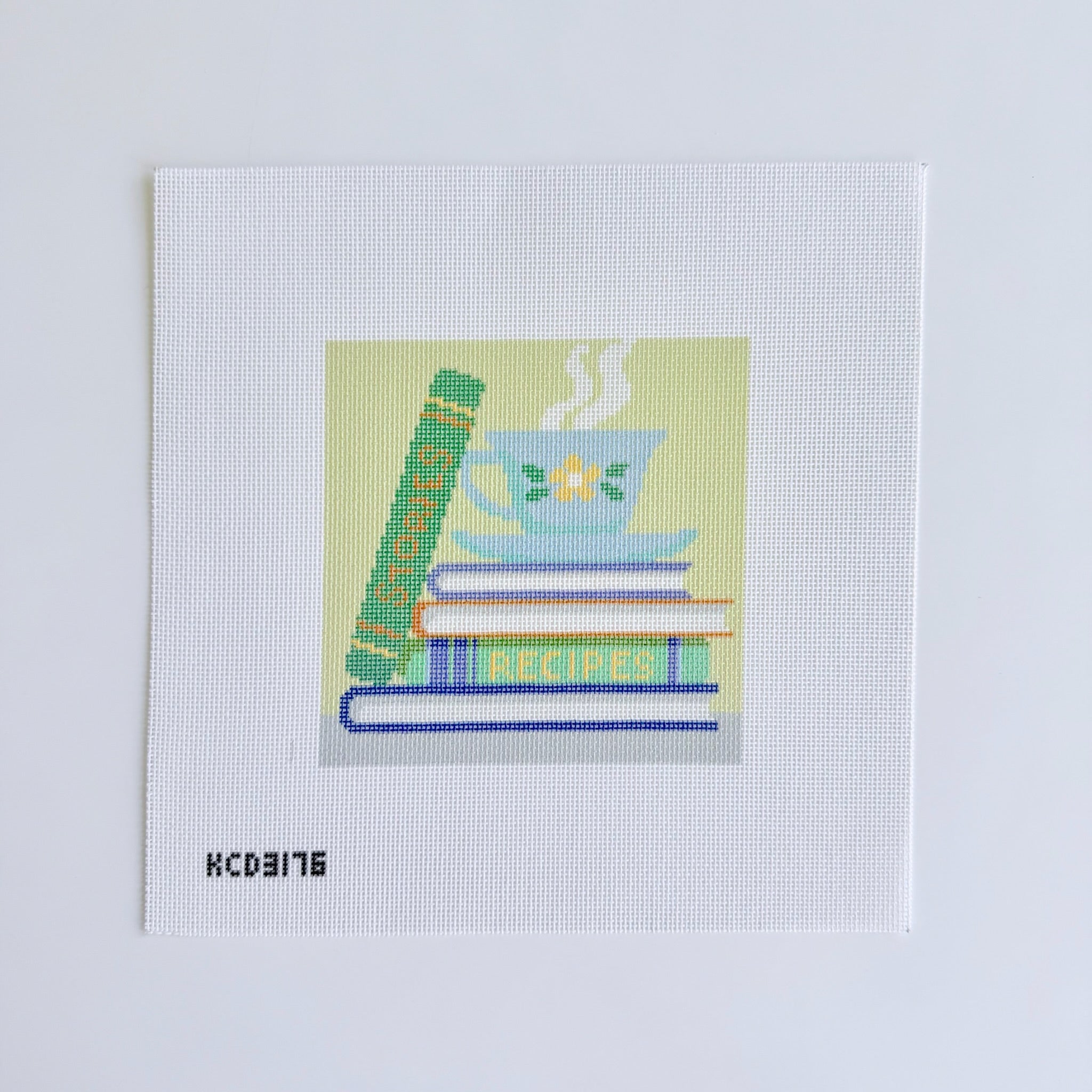 Teacup and Books Canvas - KC Needlepoint