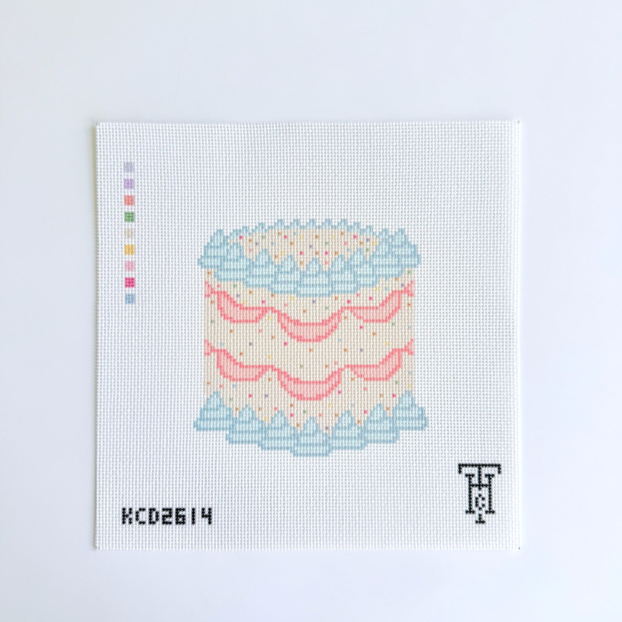 Blue & Peach Cake Canvas - KC Needlepoint