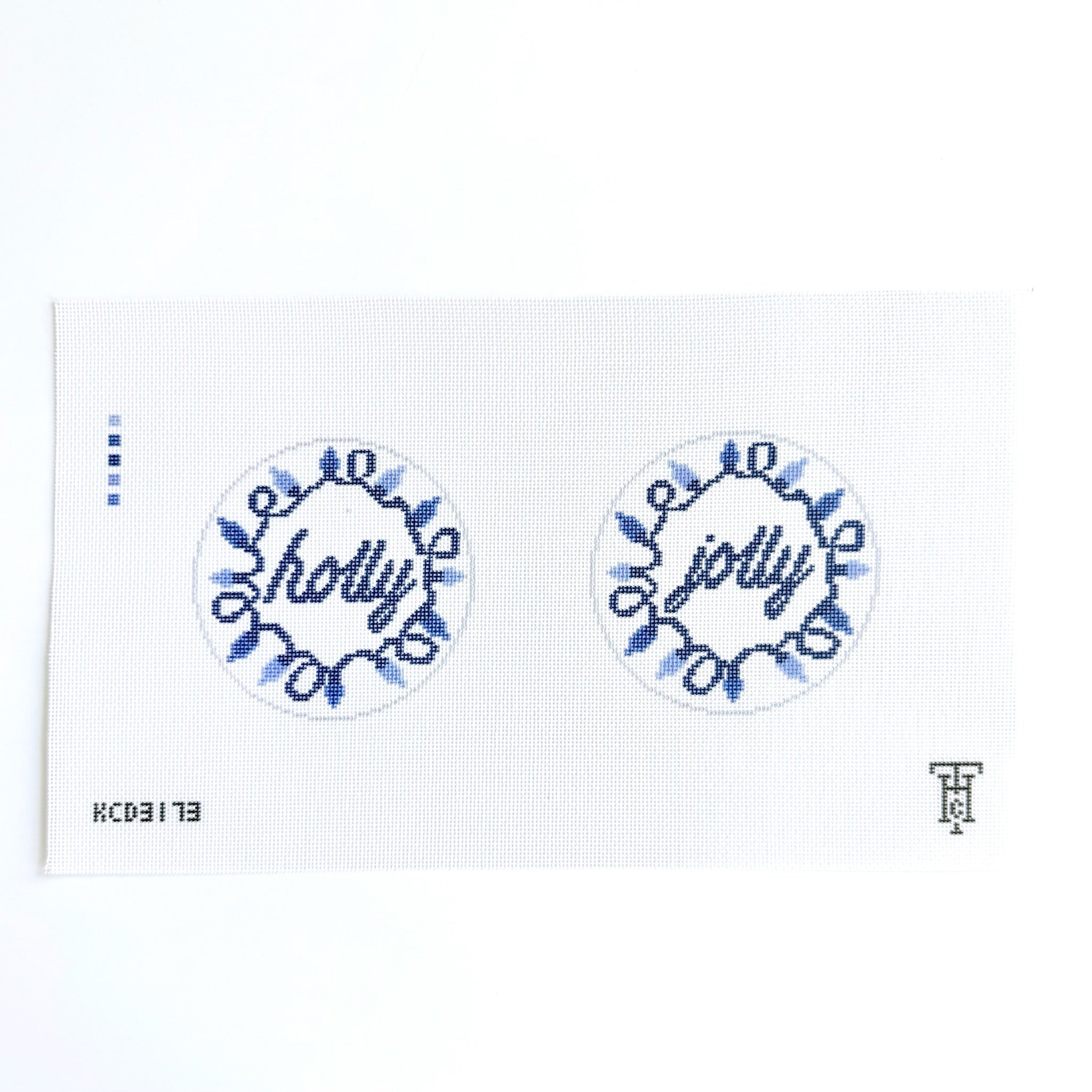 Holly Jolly Blue Ornaments Canvas - KC Needlepoint