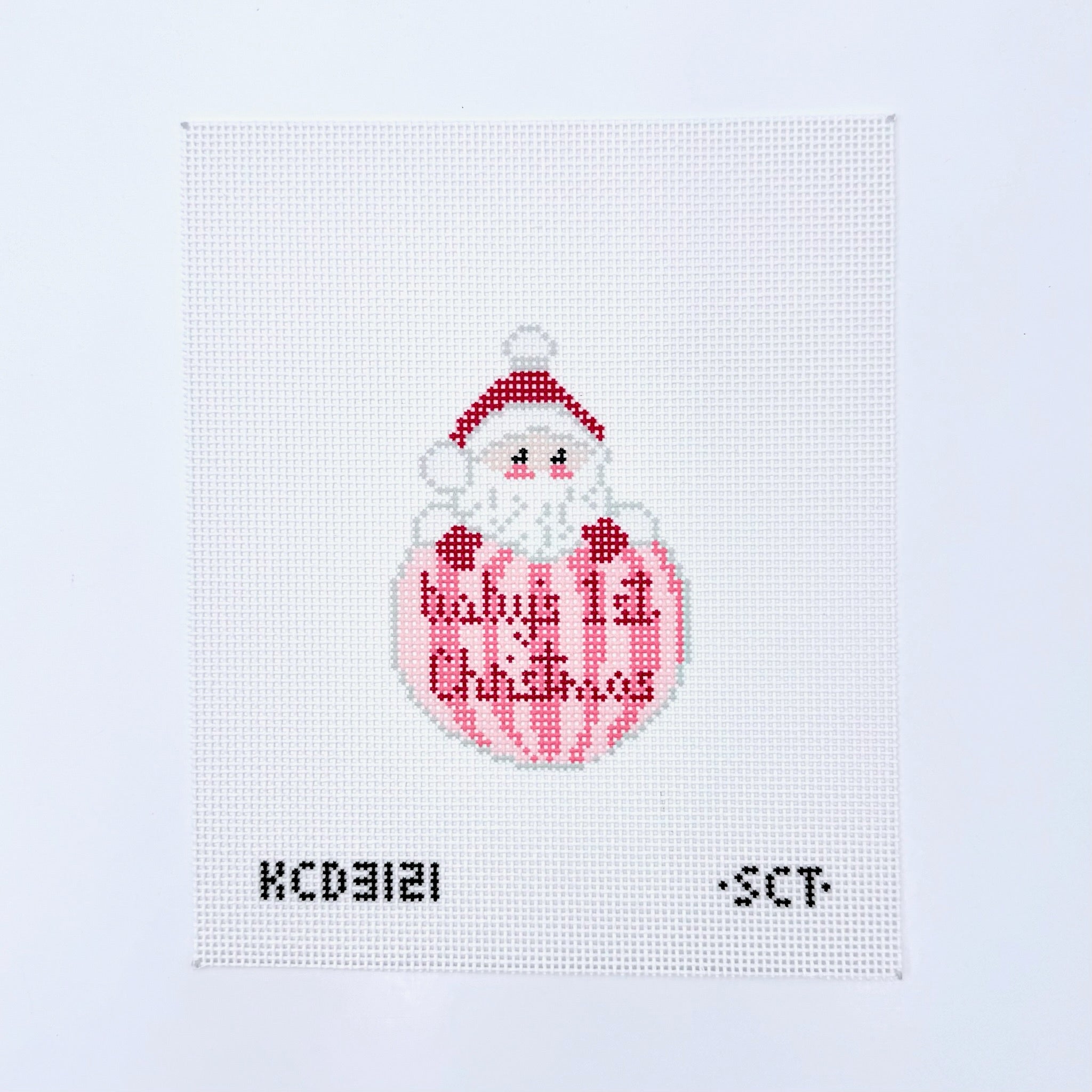 Baby’s First Christmas Santa Ornament - Pink Canvas - KC Needlepoint