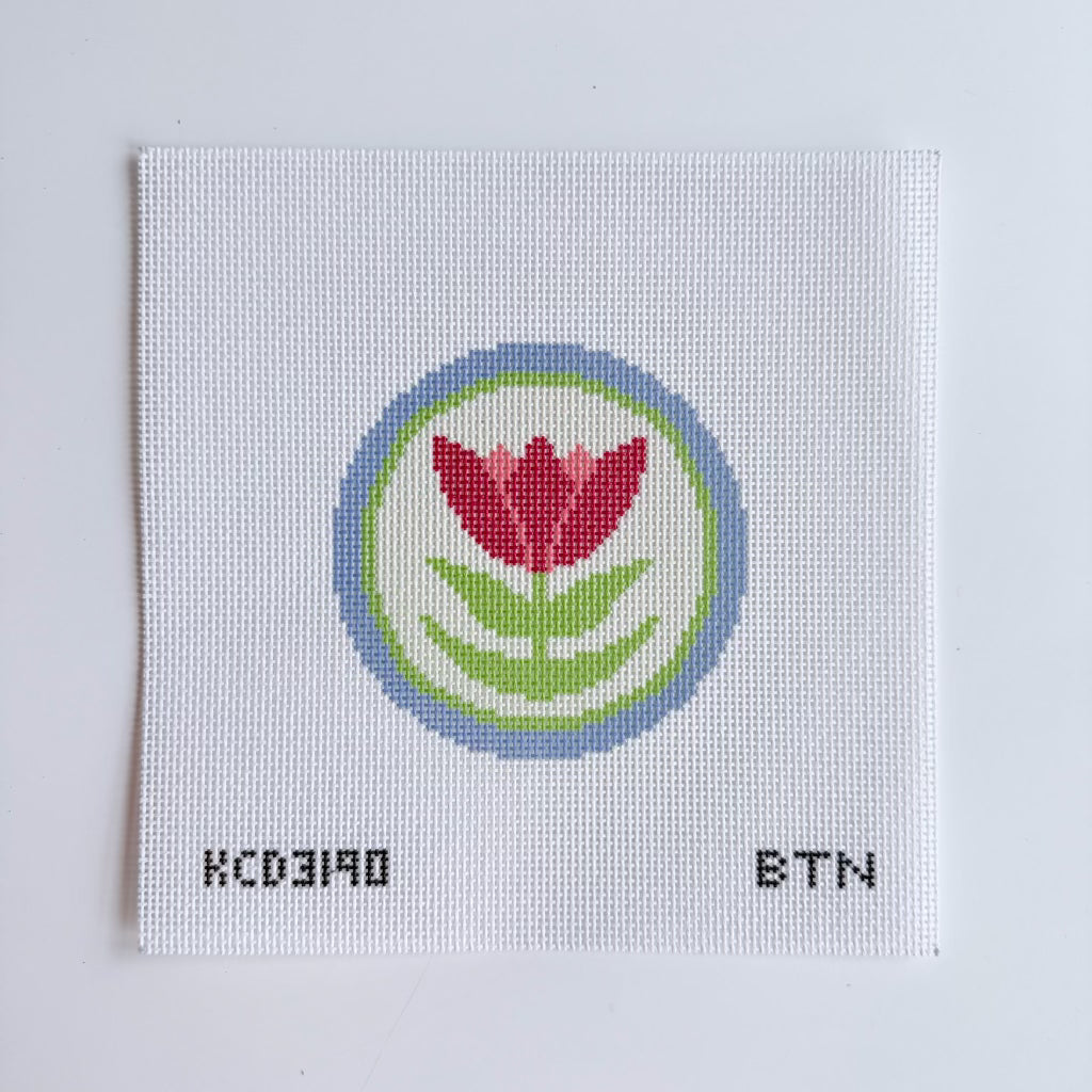 Folk Art Floral Round Canvas - KC Needlepoint