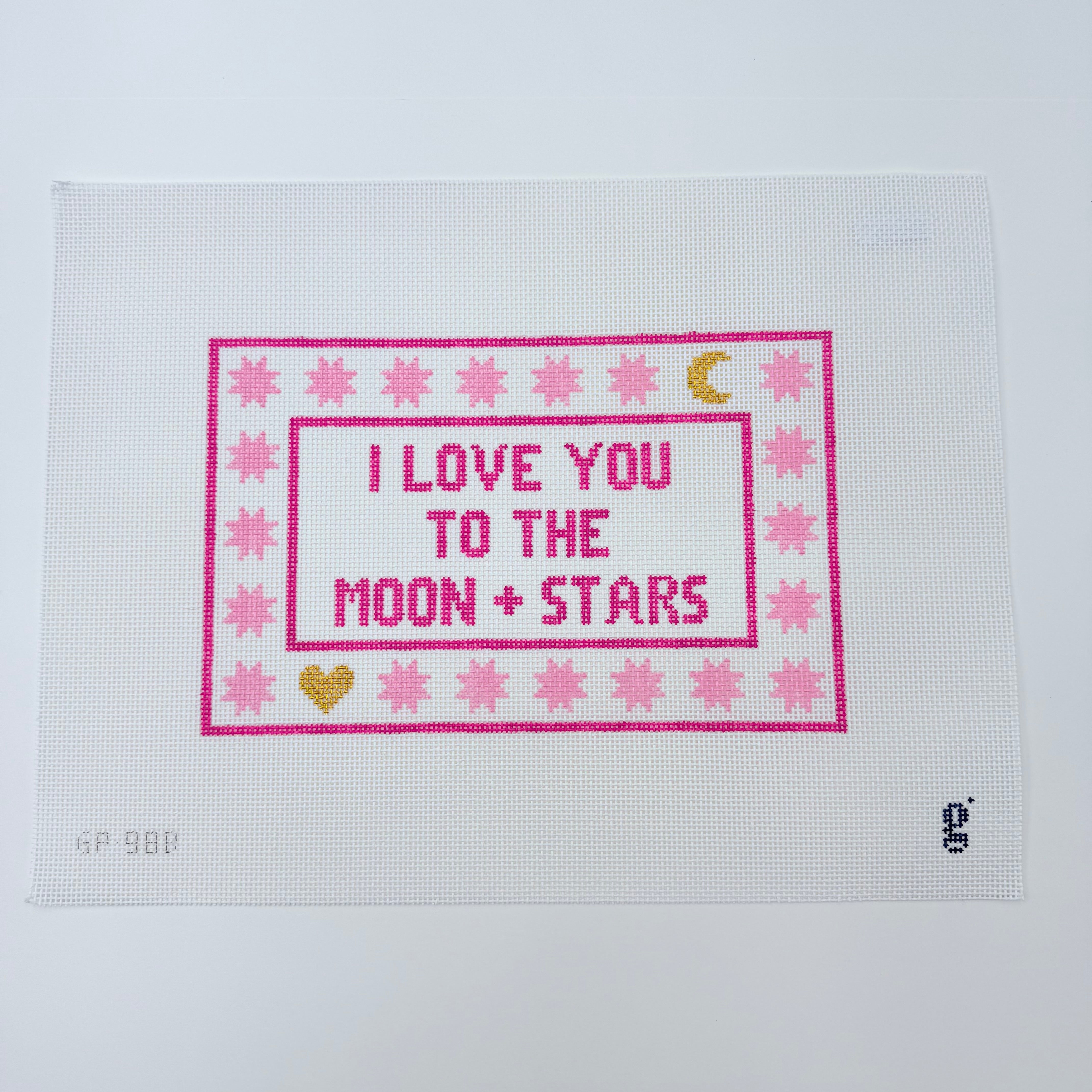 I Love You to the Moon and Stars Pink Canvas - KC Needlepoint