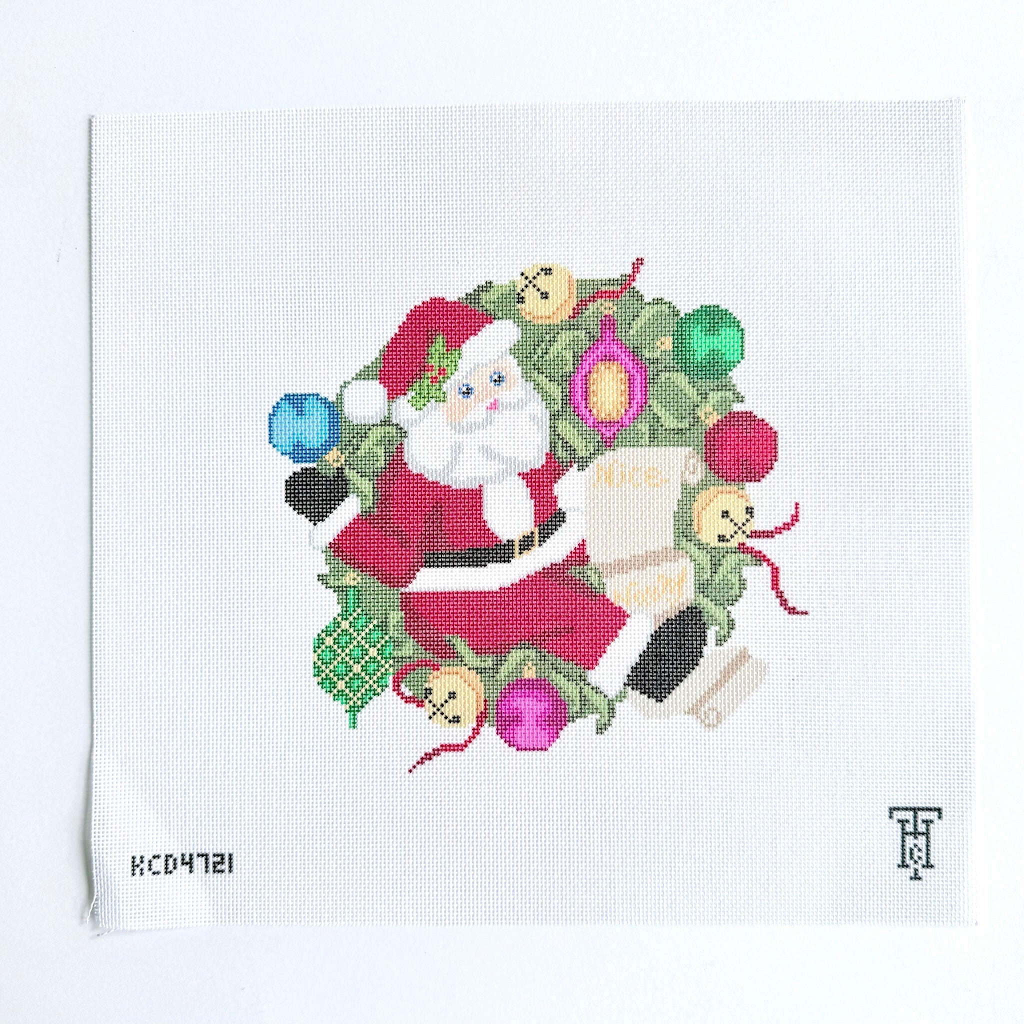 Santa Ornament Wreath Canvas - KC Needlepoint