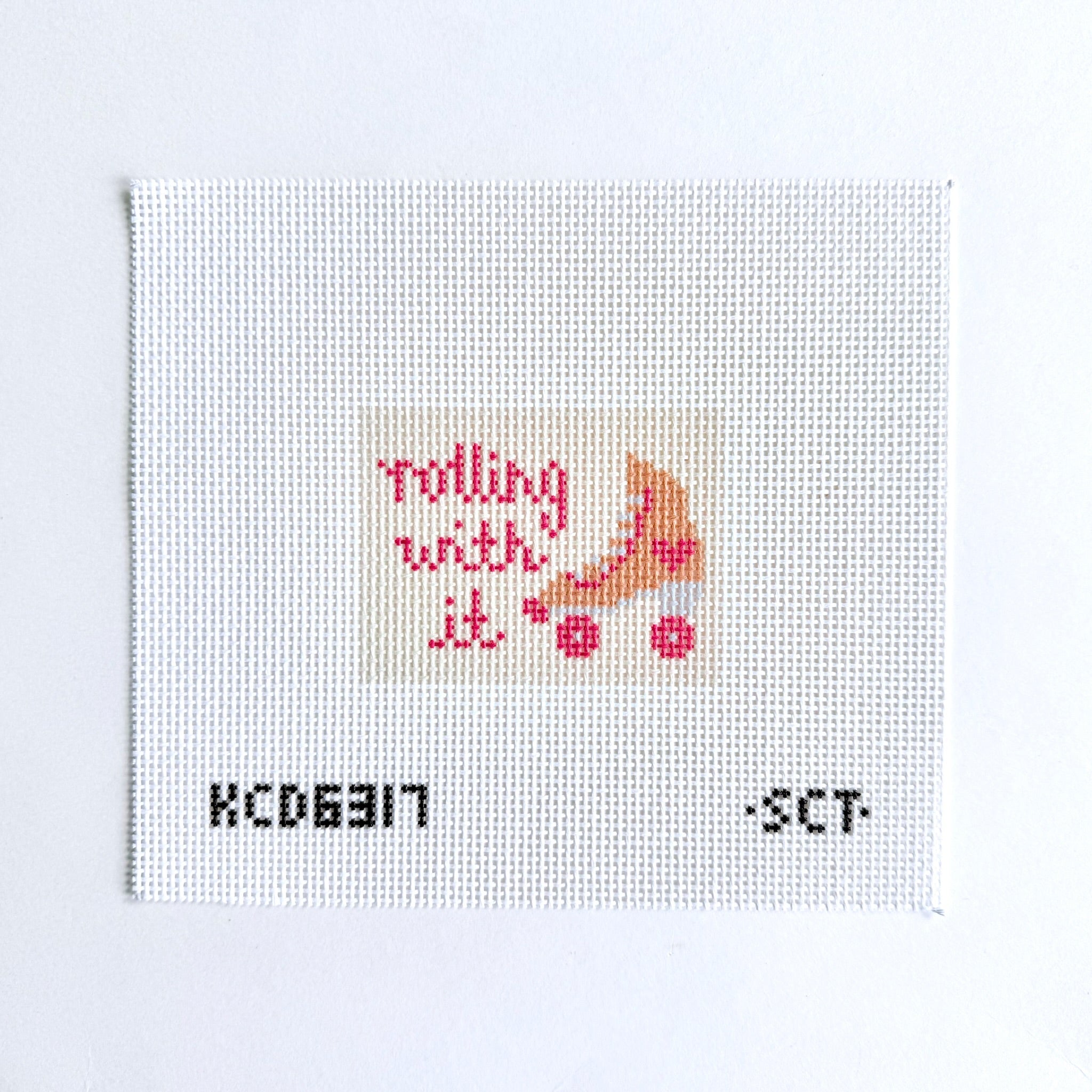 Rolling with It Bag Tag Canvas - KC Needlepoint