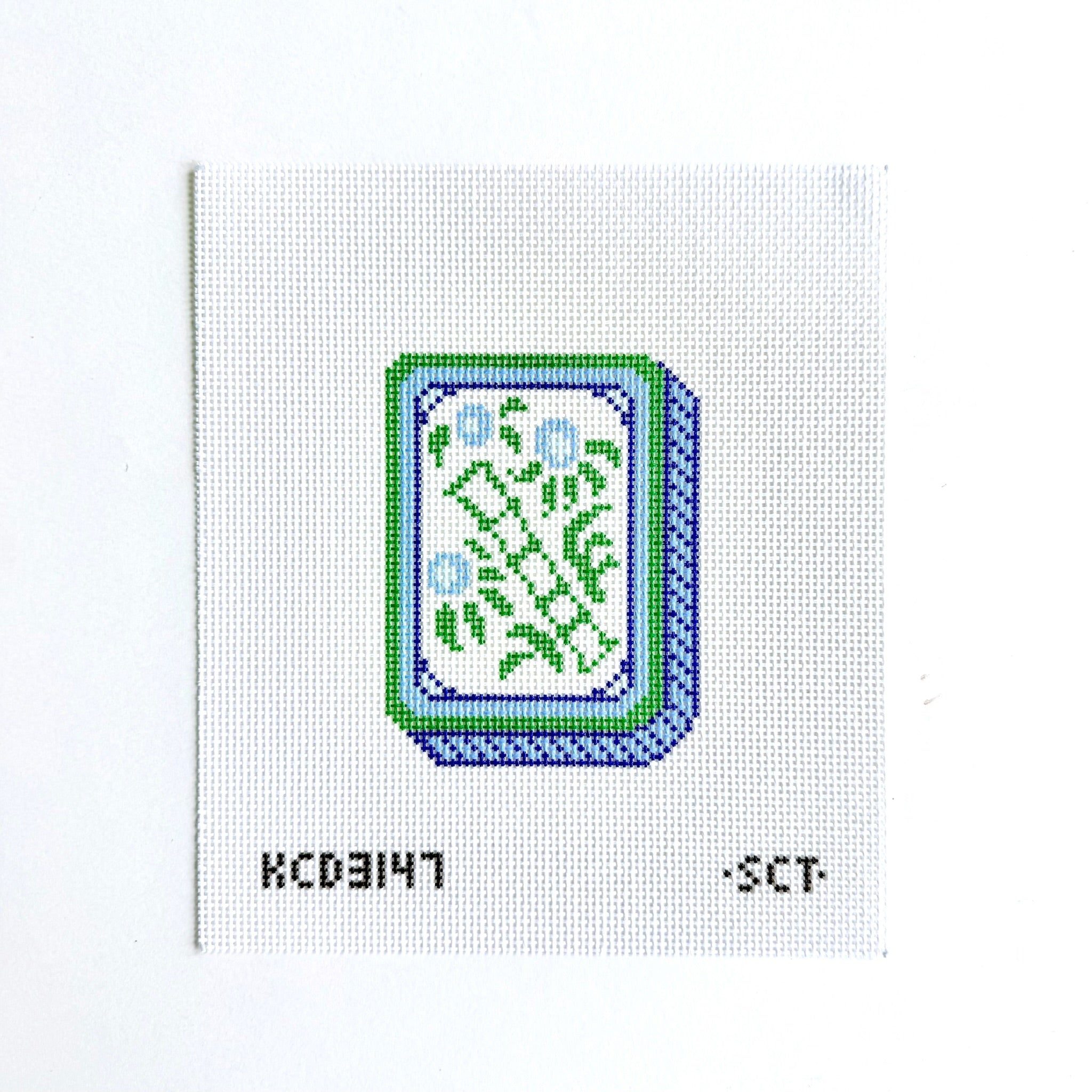 Blue Mahjong Flower Tile Canvas - KC Needlepoint