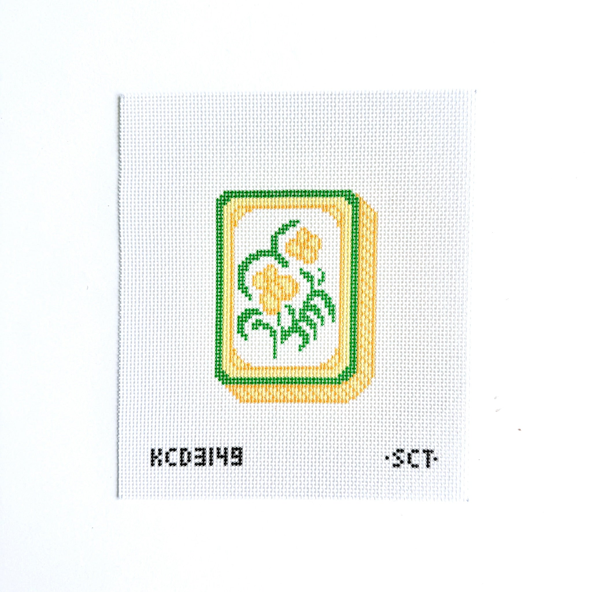 Yellow Mahjong Flower Tile Canvas - KC Needlepoint