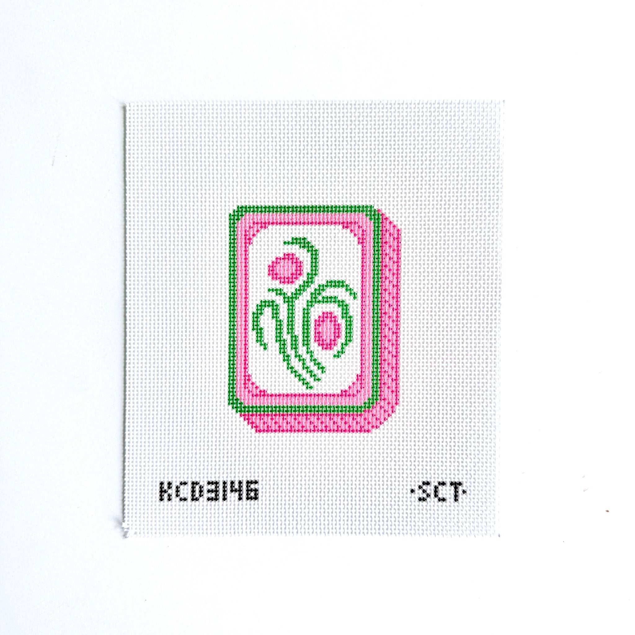 Pink Mahjong Flower Tile Canvas - KC Needlepoint