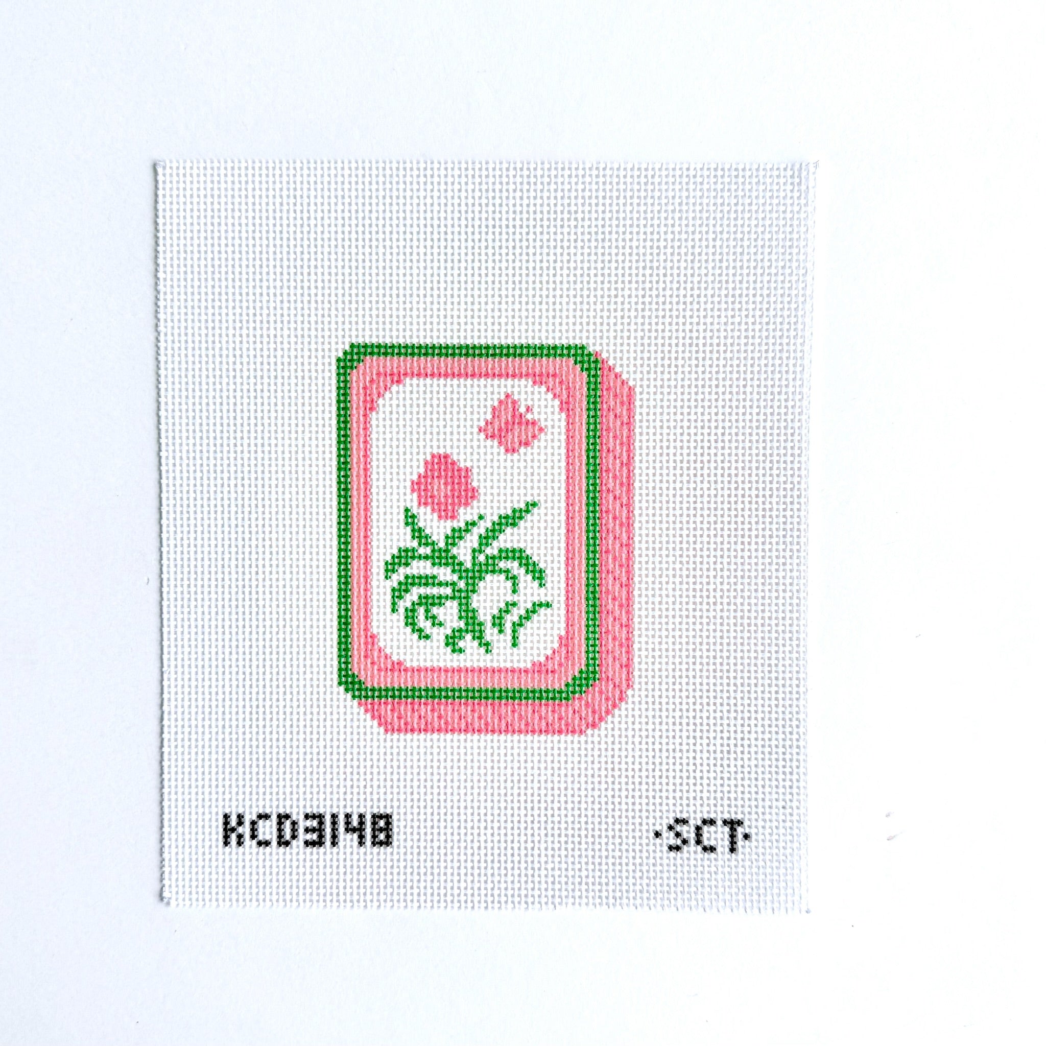 Orange Mahjong Flower Tile Canvas - KC Needlepoint