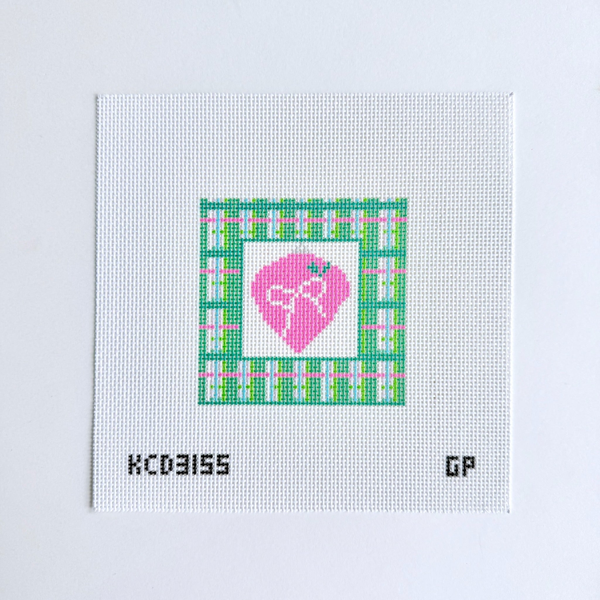 Mad for Plaid - Pink Ornament with Bow Canvas - KC Needlepoint