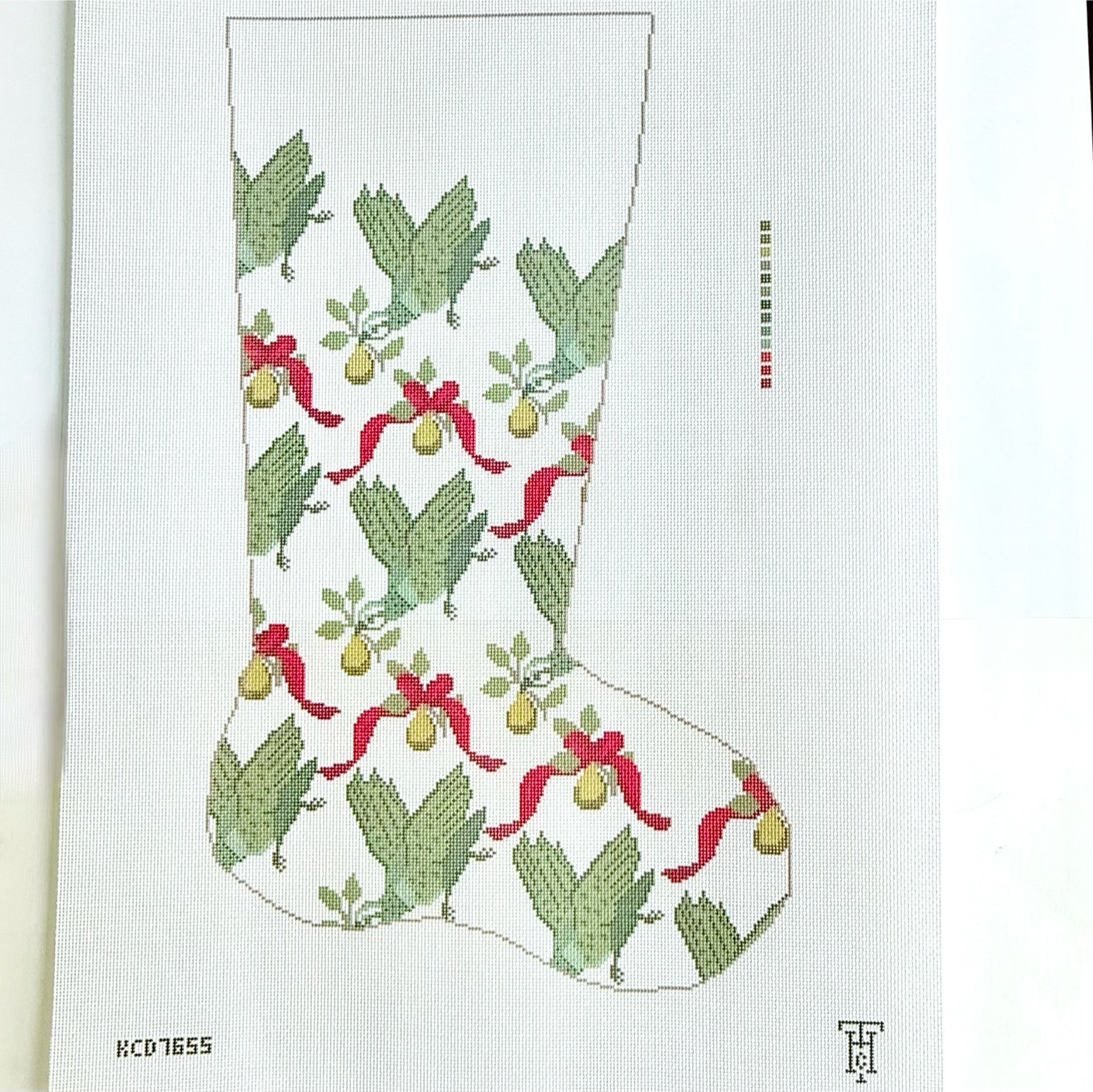 Partridge Pear Ribbon Stocking Canvas - KC Needlepoint