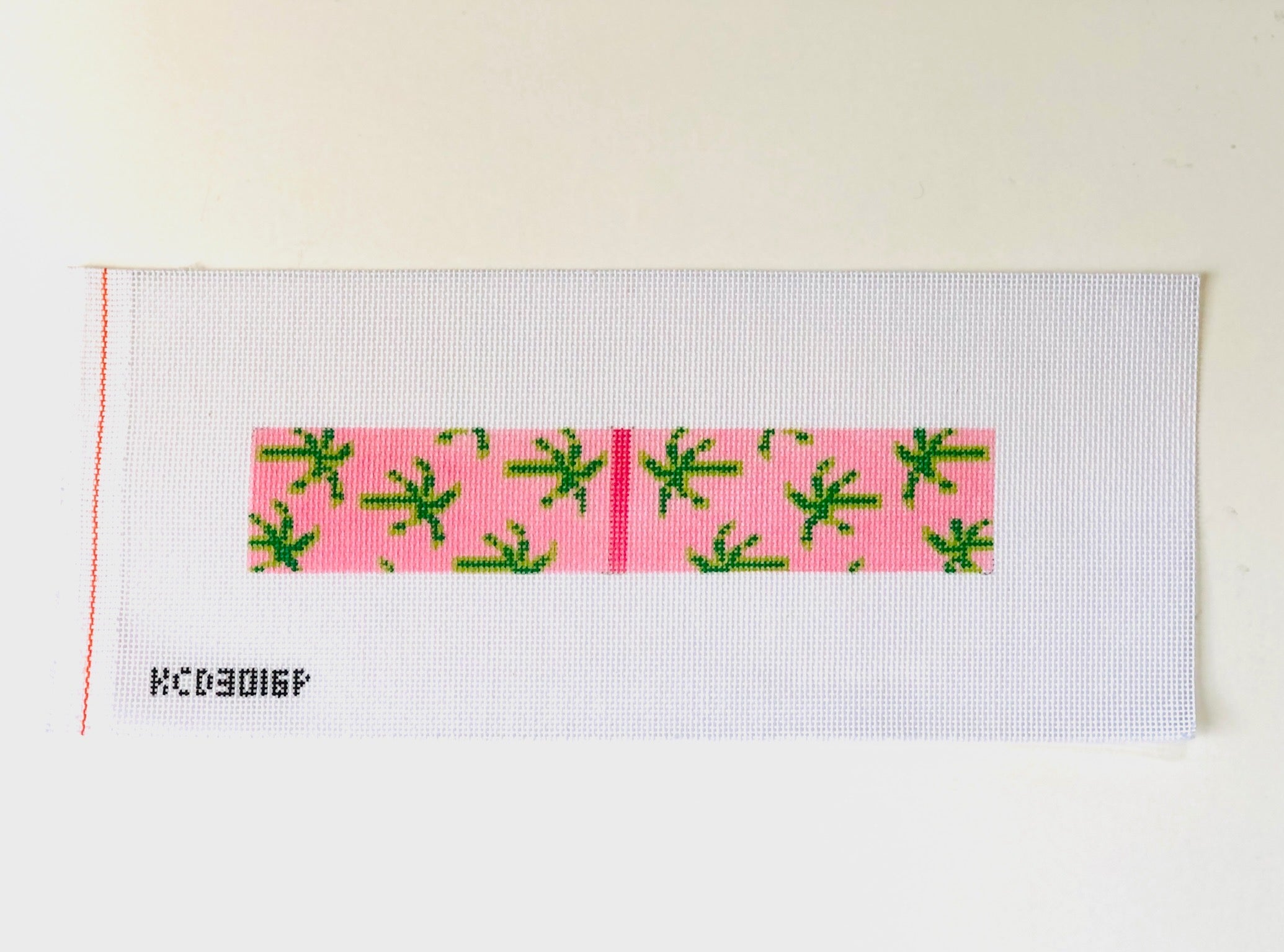 Pink Palm Key Fob Canvas - KC Needlepoint