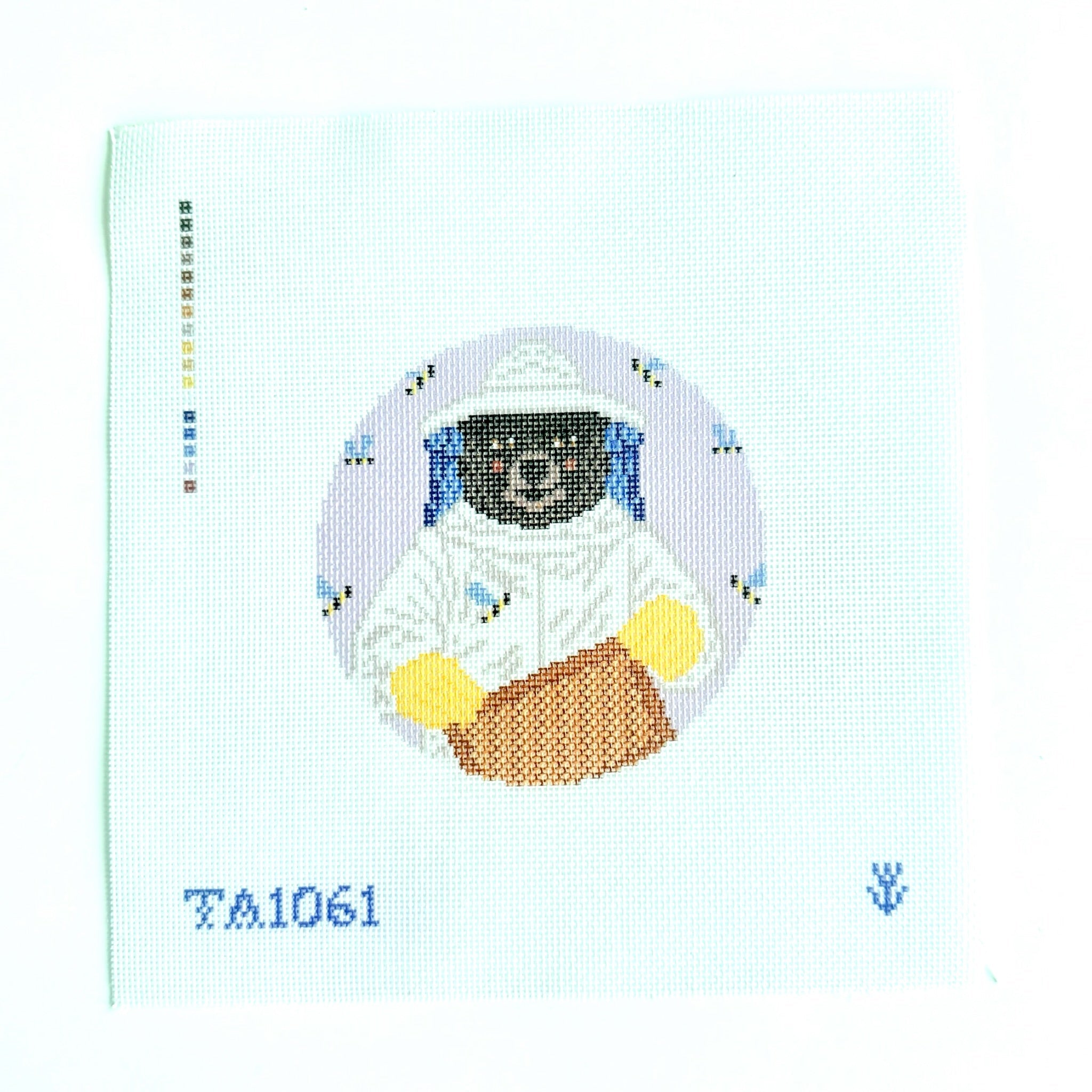 Beatrice the Beekeeping Bear Round Canvas - KC Needlepoint