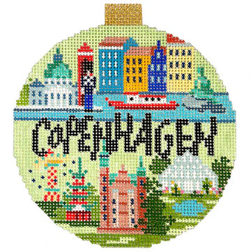Copenhagen Travel Round Needlepoint Canvas - KC Needlepoint