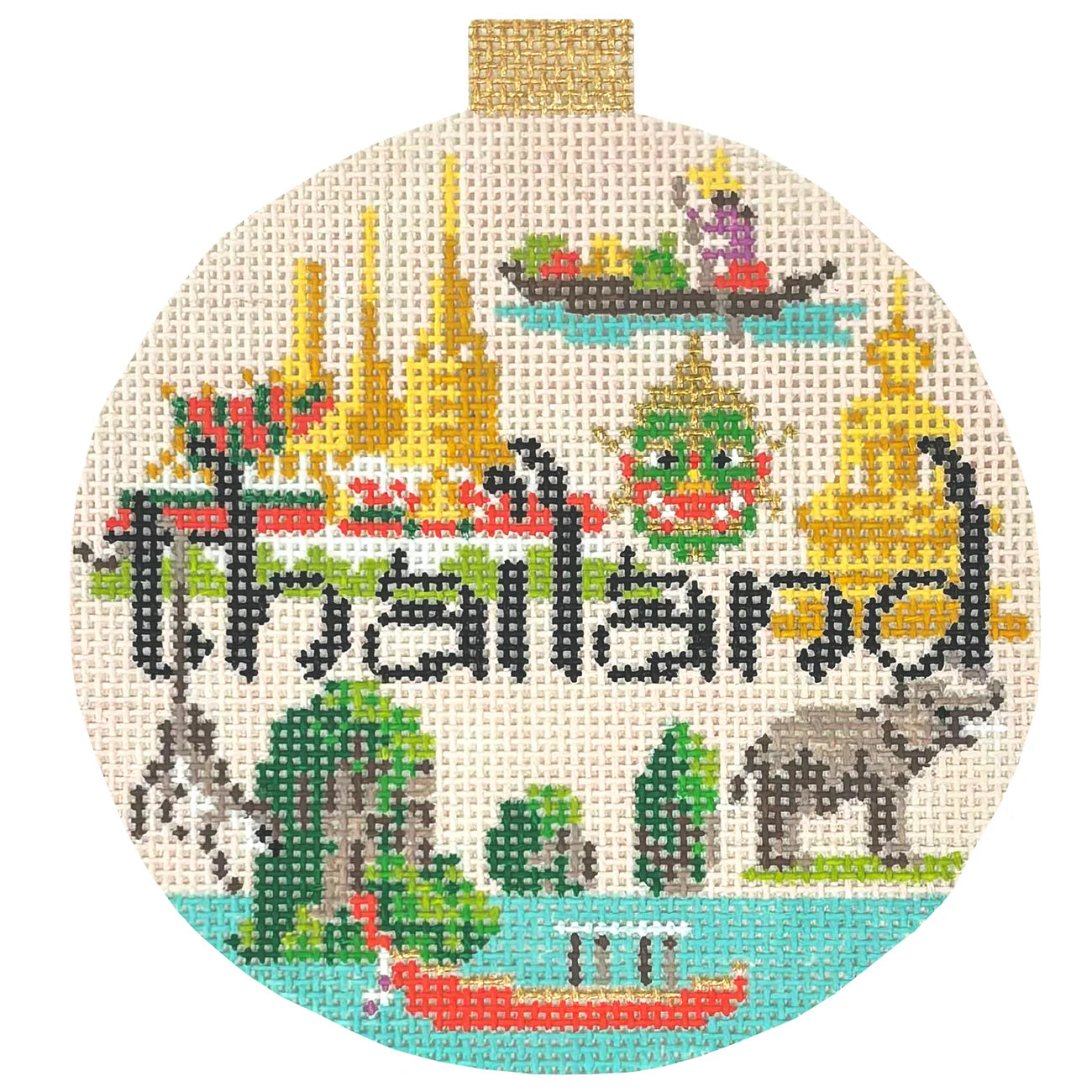Thailand Travel Round Needlepoint Canvas - KC Needlepoint