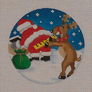 Measuring Santa Reindeer Canvas - KC Needlepoint