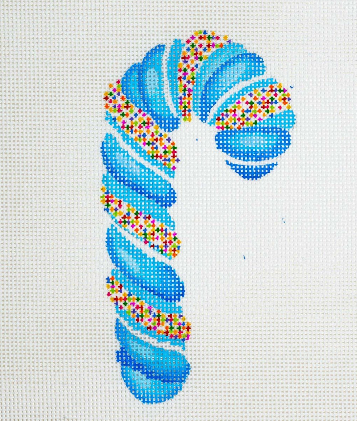 Blue Sprinkle Candy Cane Canvas - KC Needlepoint