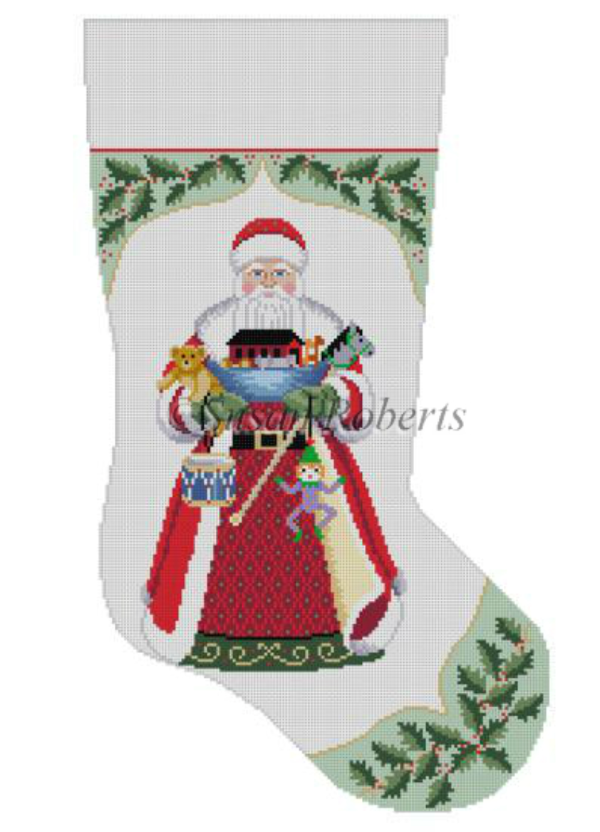 Santa Insert Holly Stocking Canvas - KC Needlepoint