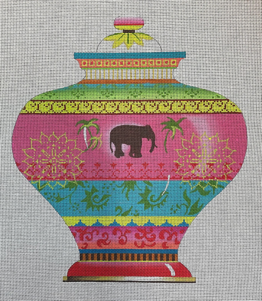 Elephant Urn Canvas - KC Needlepoint