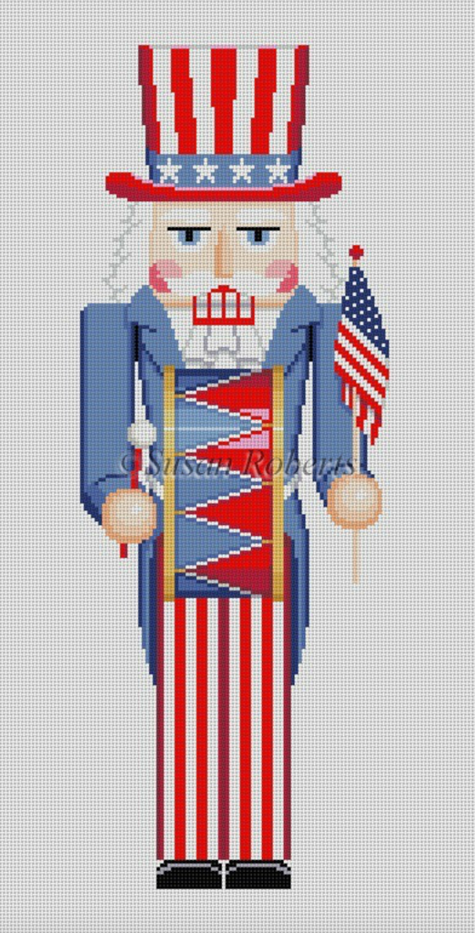 Uncle Same with Drum Nutcracker Canvas - KC Needlepoint
