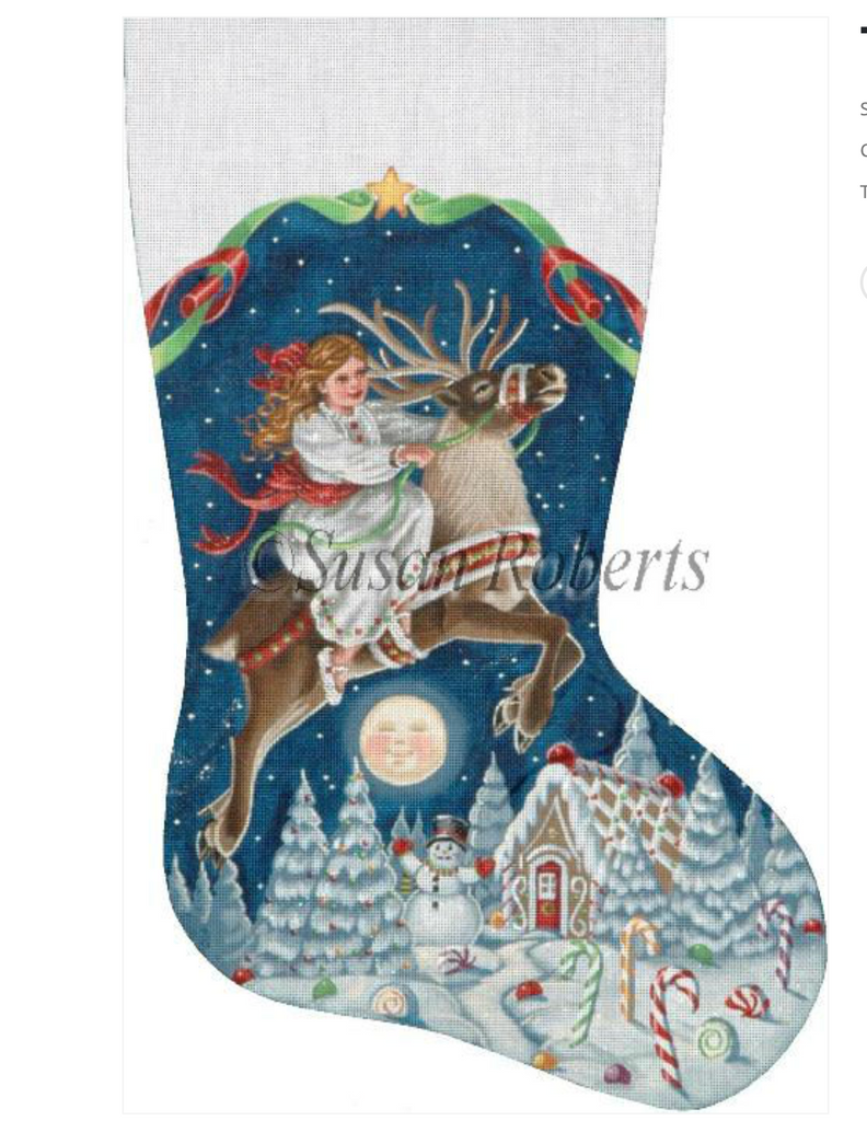 Girl on Reindeer Stocking Canvas - KC Needlepoint