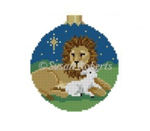 Lion and Lamb Round Canvas - KC Needlepoint