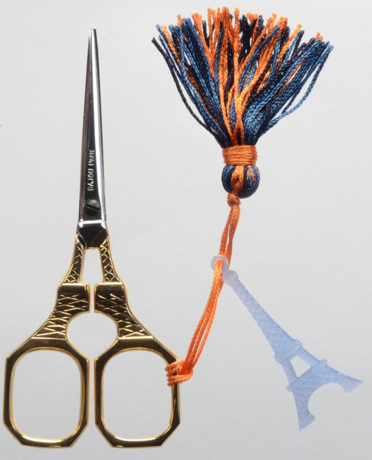 Gold Handled Eiffel Tower with Blue Tassel Scissors - KC Needlepoint
