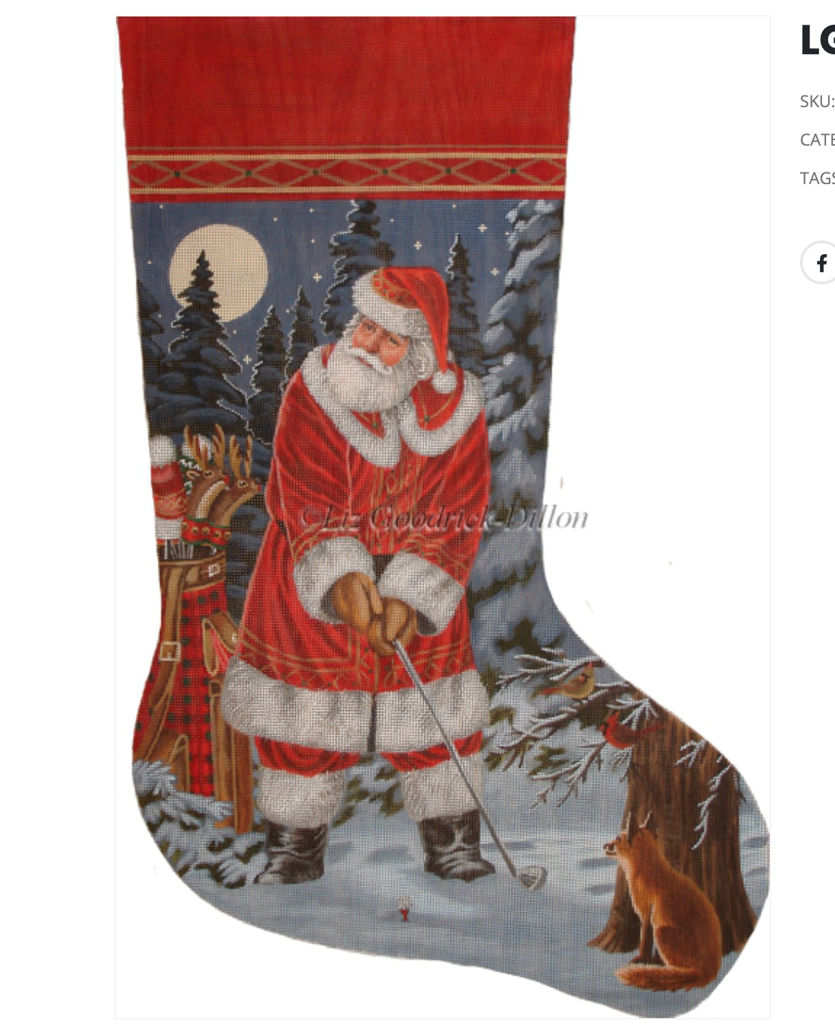 Long Coat Golfing Santa Stocking Canvas - KC Needlepoint