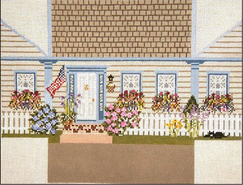 New England Flower House Brick Cover Canvas - KC Needlepoint