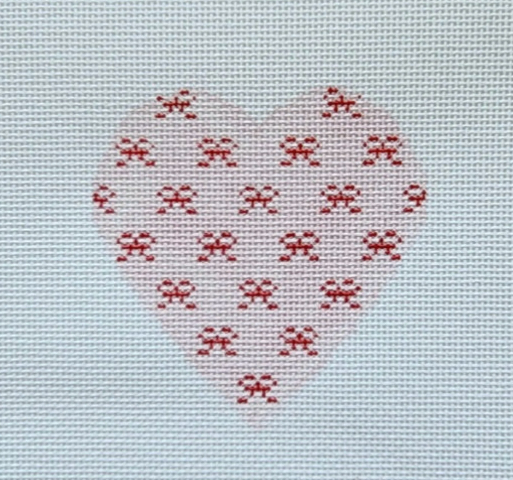 Pink Mini Bows Heart Canvas - KC Needlepoint