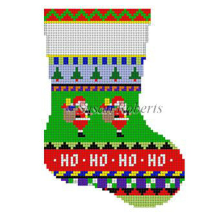 Bold Stripe Santas Mini Stocking Canvas - KC Needlepoint