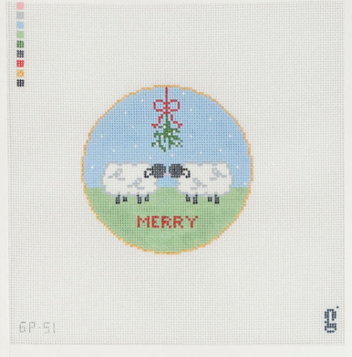 MIstletoe Sheep Canvas - KC Needlepoint