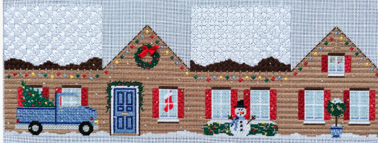 3D Christmas Home with Blue Truck Canvas - KC Needlepoint