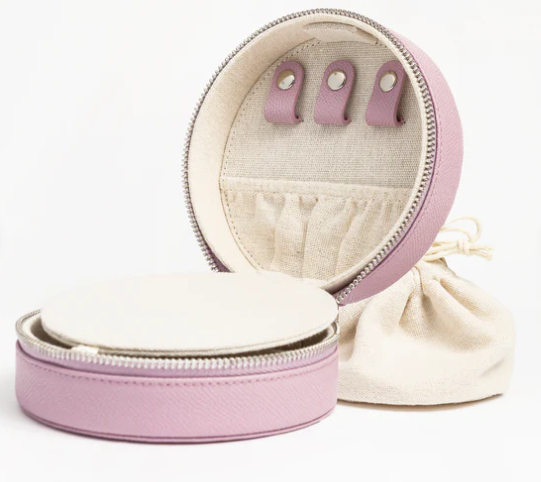 5" Round Leather Jewelry Box - KC Needlepoint