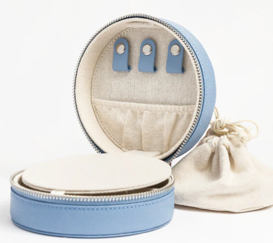 5" Round Leather Jewelry Box - KC Needlepoint