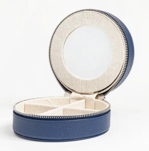 5" Round Leather Jewelry Box - KC Needlepoint