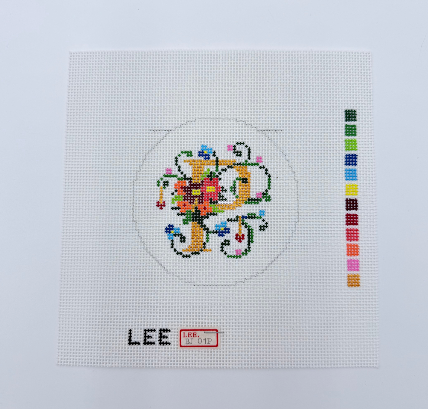 Floral Letter 3" Round Canvas - KC Needlepoint