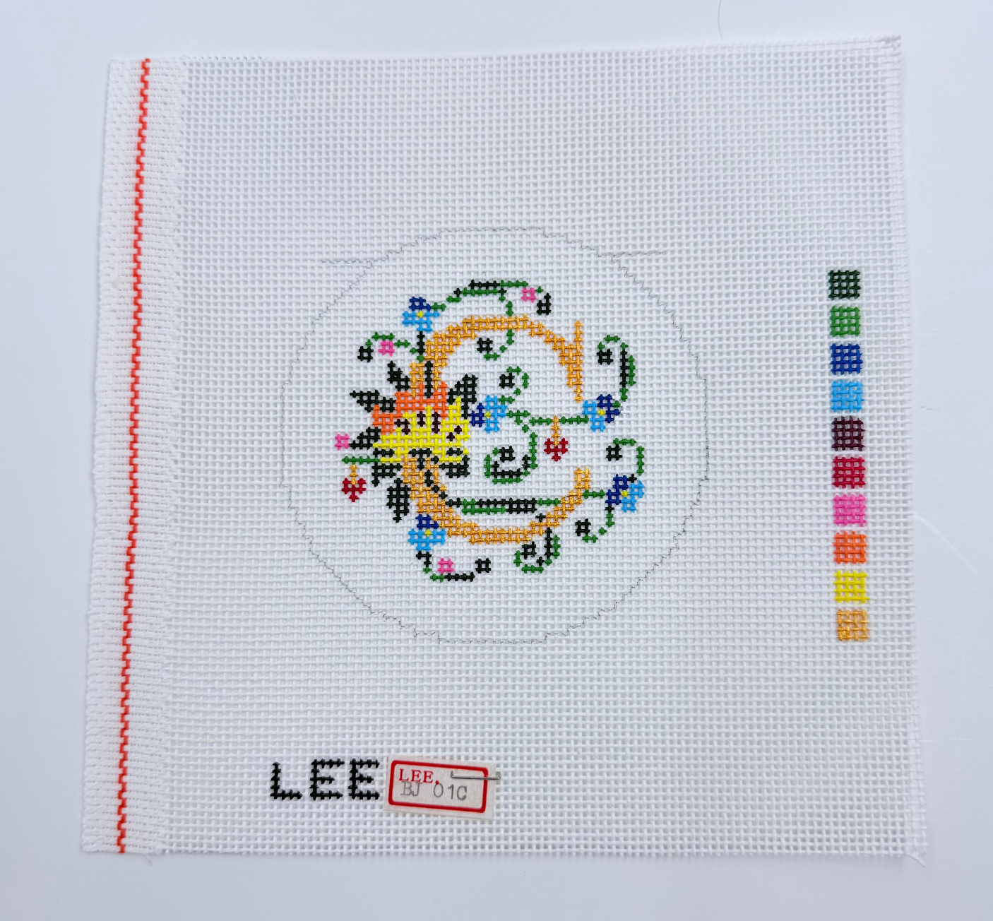 Floral Letter 3" Round Canvas - KC Needlepoint