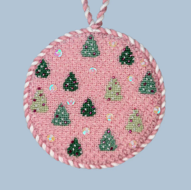 Pink Trees Round Canvas - KC Needlepoint
