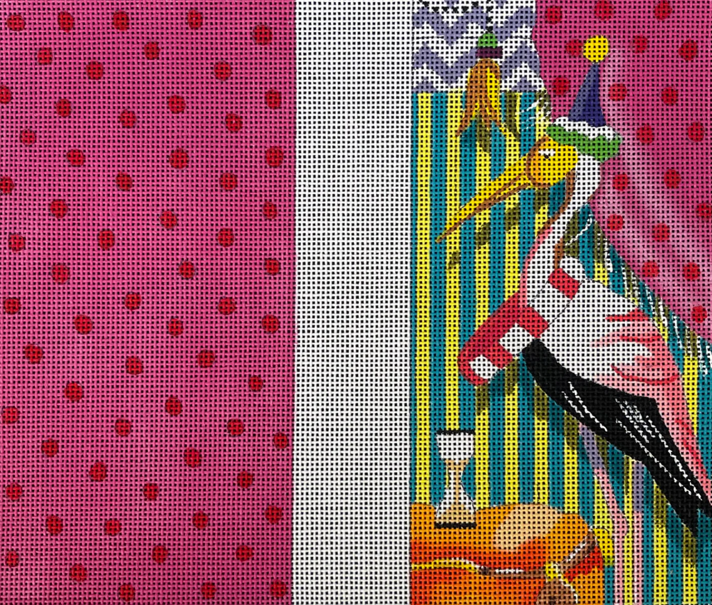 Flamingo with Party Hat Eyeglass Case Canvas - KC Needlepoint