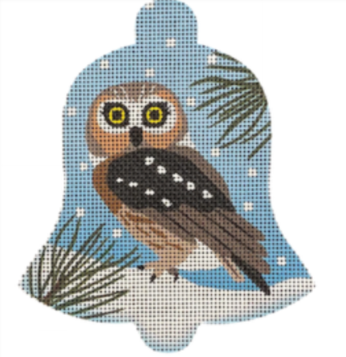 Saw-Whet Owl Snow Bell Canvas - KC Needlepoint
