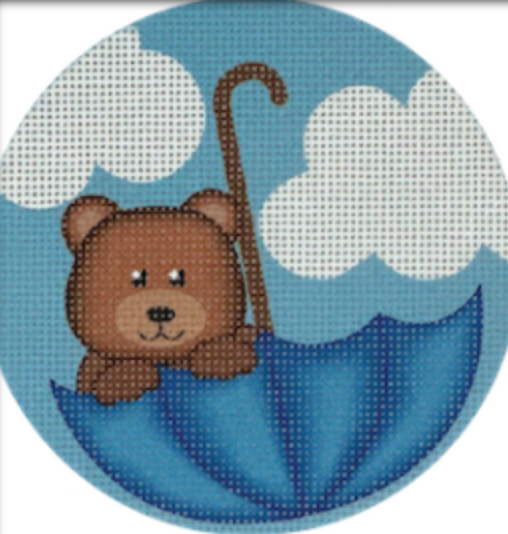 Blue Umbrella Bear Canvas - KC Needlepoint
