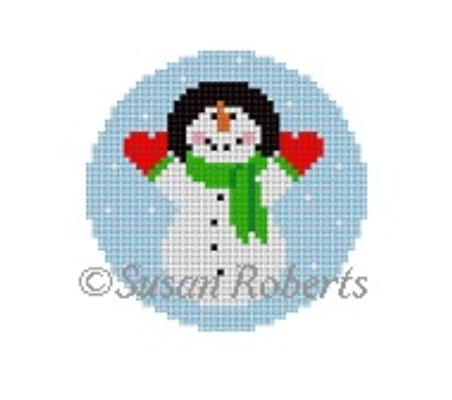 Snowman Looking Up Round Canvas - KC Needlepoint