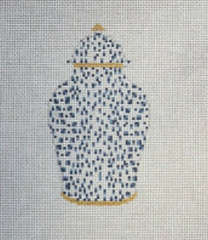 French Dots Ginger Jar Canvas - KC Needlepoint