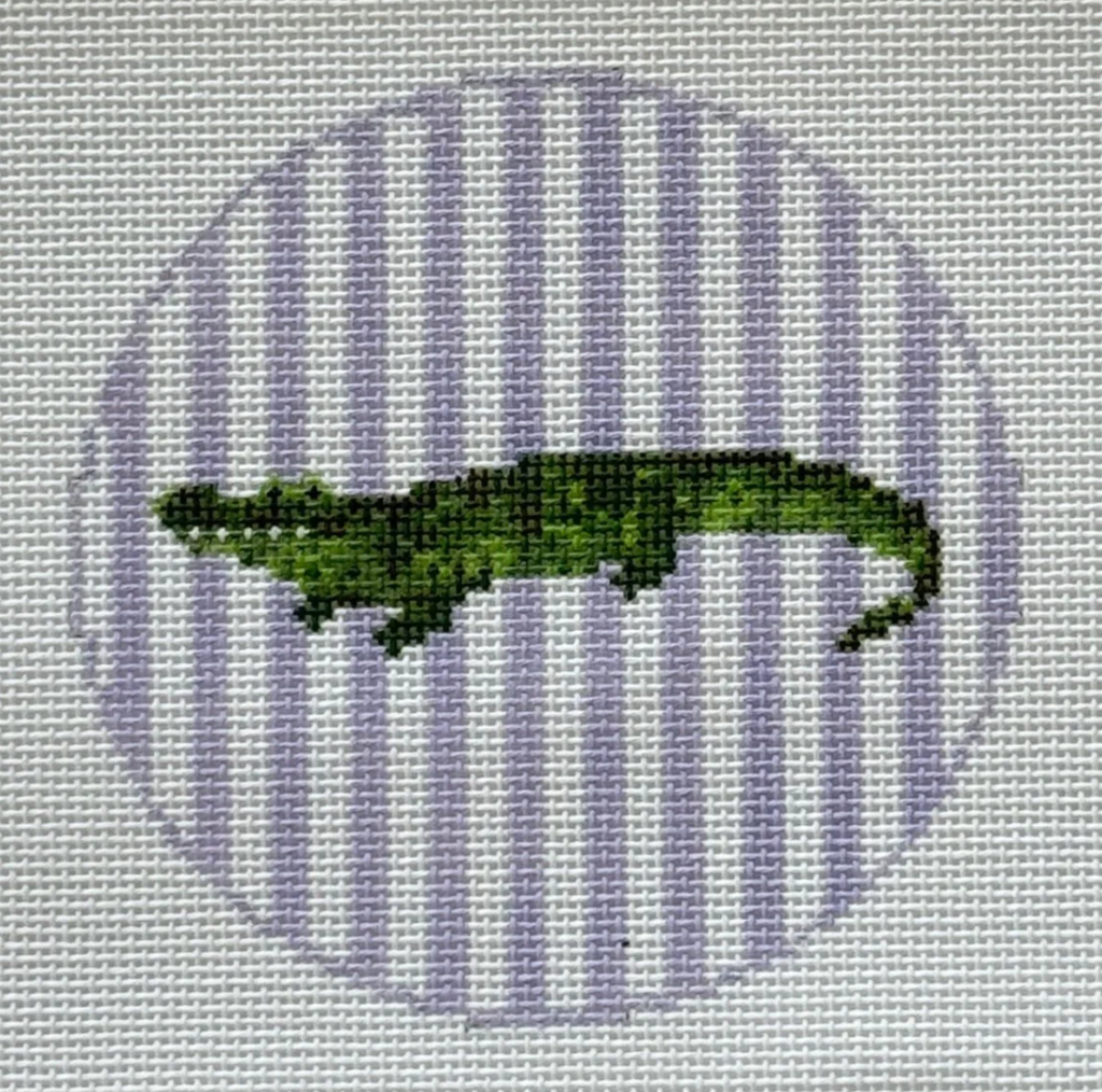 Striped Alligator Round Canvas - KC Needlepoint