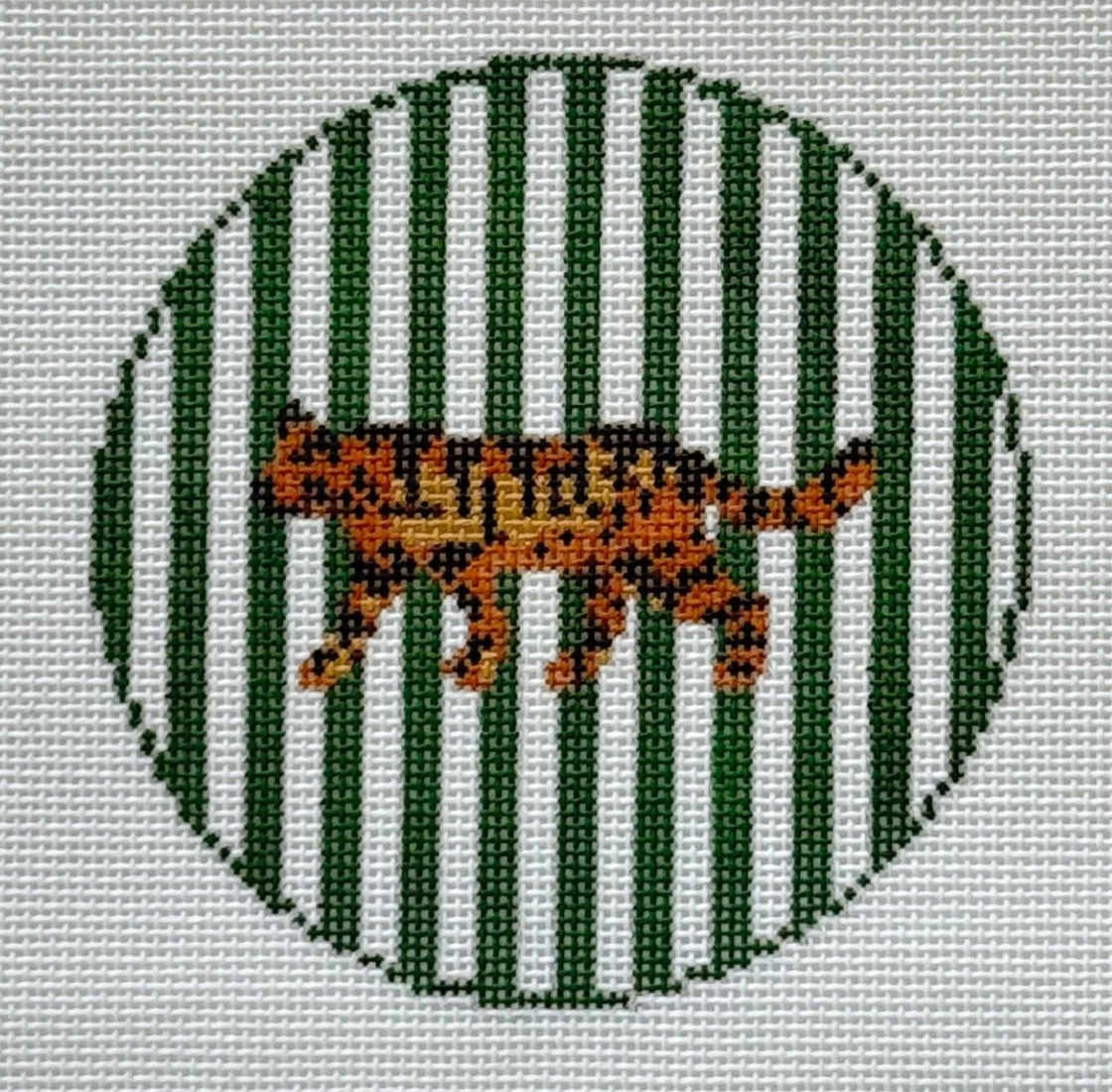 Striped Cheetah Round Canvas - KC Needlepoint