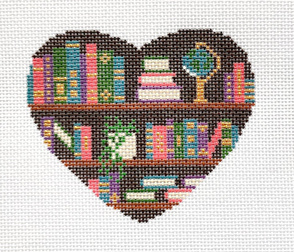 Bookish Heart Canvas - KC Needlepoint