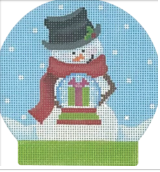 Snowman Snow Globe Present Canvas - KC Needlepoint