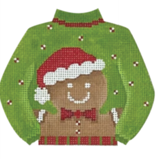 Gingerbread Man Sweater Canvas - KC Needlepoint
