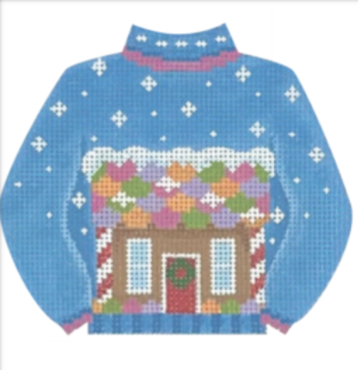Gingerbread House Sweater Canvas - KC Needlepoint